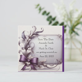Elegante 3D-Rozen: Paarse lint datumbekendmaking Save The Date