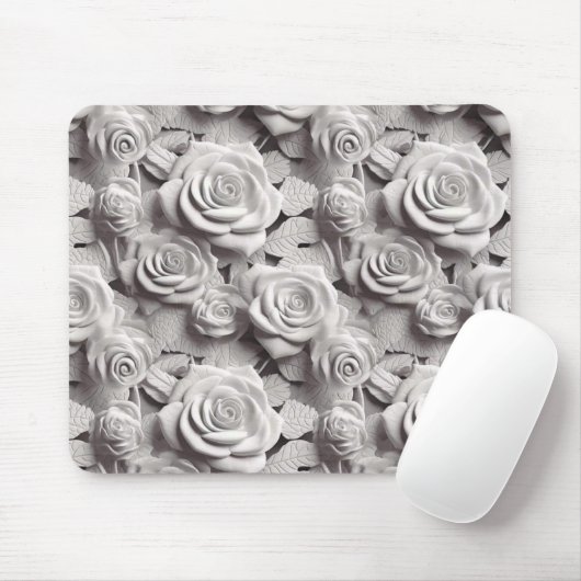 Elegante 3D witte bloemen Muismat (Met muis)