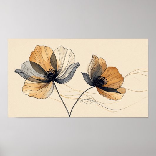 Elegante 3D-witte bloemensculptuur in bas-reliëf o Poster (Voorkant)