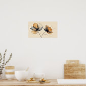Elegante 3D-witte bloemensculptuur in bas-reliëf o Poster (Keuken)