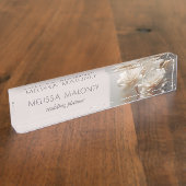 Elegante 3D witte rozen van goud Naambordje (Zijkant)