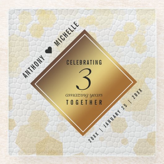 Elegante 3e lederen huwelijksverjaardag glazen onderzetter (Voorkant)