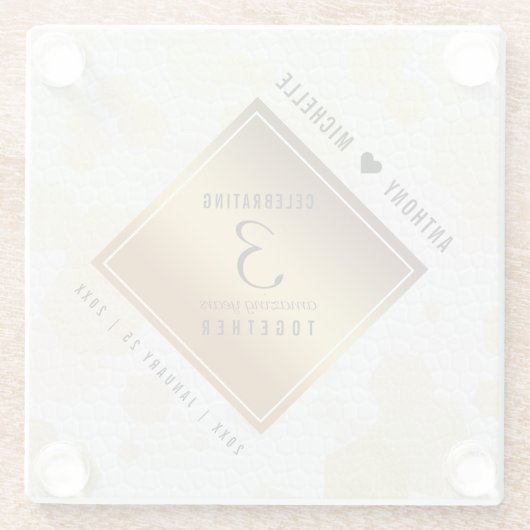 Elegante 3e lederen huwelijksverjaardag glazen onderzetter (Achterkant)