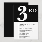 Elegante 3e verjaardag uitnodiging Black Chic Girl (Voorkant / Achterkant)