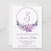 Elegante 3e verjaardag uitnodigingen Floral Paarse (Voorkant)