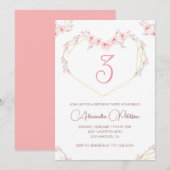 Elegante 3e verjaardag uitnodigingen Pink Floral (Voorkant / Achterkant)