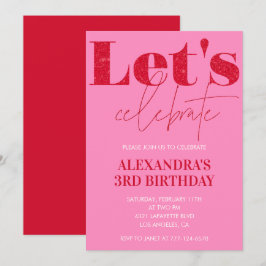 Elegante 3e verjaardagsuitnodiging Roze Glitters G Kaart