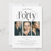 Elegante 40 3 fotocollage 40e verjaardag kaart (Voorkant)