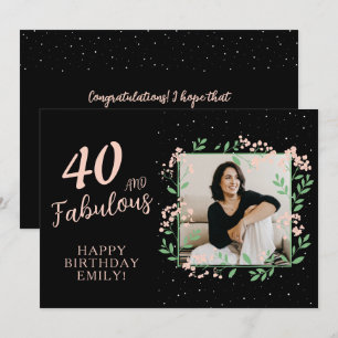 Elegante 40 en Fabulous Flower 40th Birthday Foto Kaart