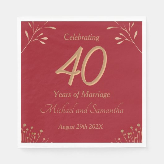 Elegante 40e bruiloft met robijnen jubileumfeest servet (Voorkant)