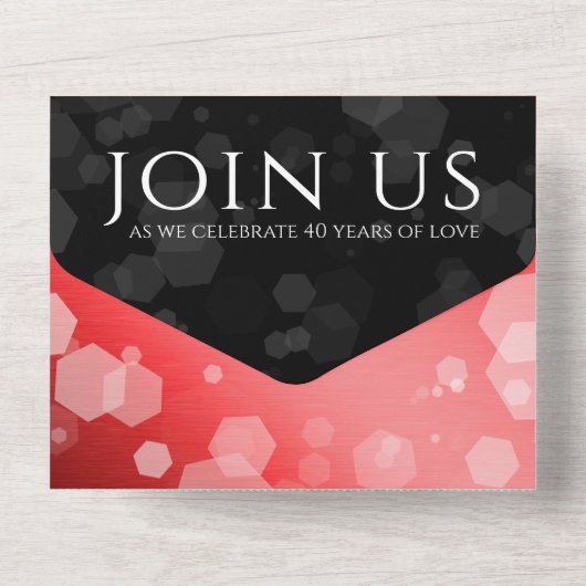 Elegante 40e rubijnen huwelijksjubileumviering all in one uitnodiging (Achterkant)