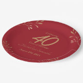 Elegante 40e Ruby Huwelijksfeest Partij Papieren Bordje (Gekanteld)