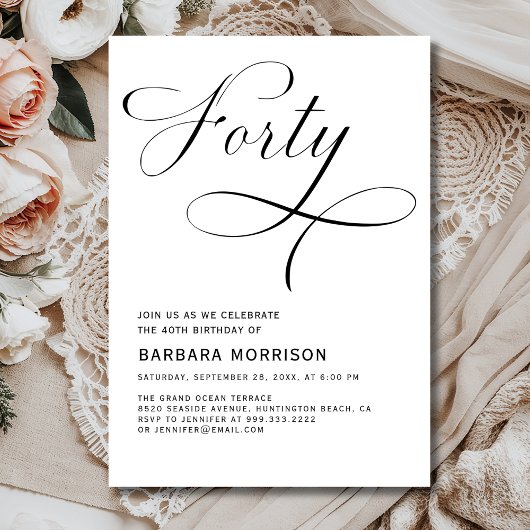 Elegante 40e script minimalistische verjaardag kaart