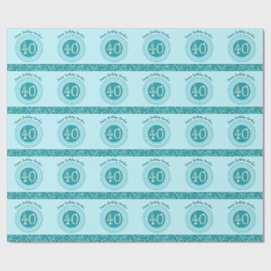 Elegante 40e verjaardag Blauwgroen Blue Glitter &  Cadeaupapier (Vlak)