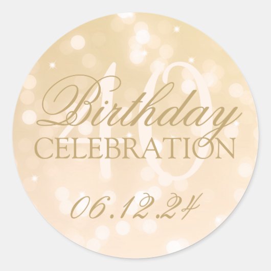 Elegante 40e verjaardag Gold Bokeh Sparkle Lights Ronde Sticker (Voorkant)