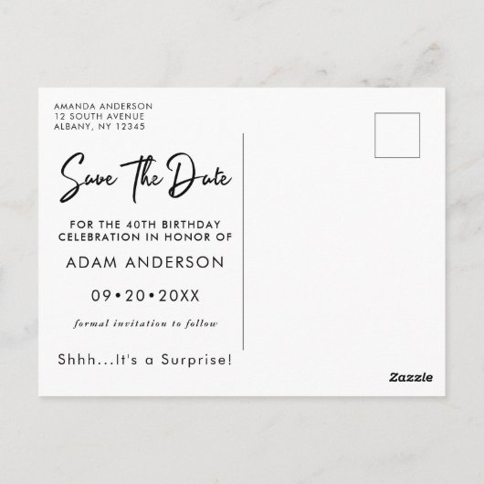 Elegante 40e verjaardag goud en zwart save the dat briefkaart (Achterkant)
