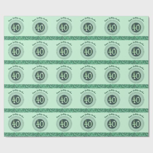 Elegante 40e verjaardag groene glitter met strepen cadeaupapier (Vlak)