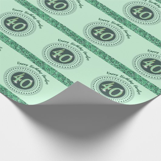 Elegante 40e verjaardag groene glitter met strepen cadeaupapier (Hoek)