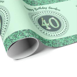 Elegante 40e verjaardag groene glitter met strepen cadeaupapier