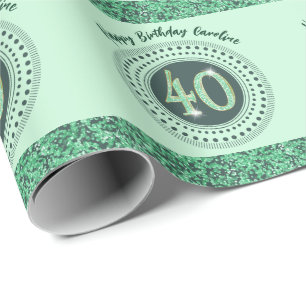 Elegante 40e verjaardag groene glitter met strepen cadeaupapier