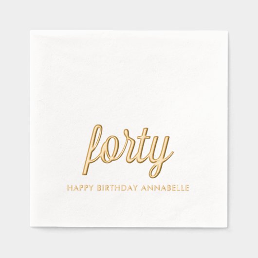Elegante 40e verjaardag moderne gouden folie serve folie servetten (Voorkant)