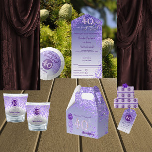 Elegante 40e verjaardag paarse glitter met strepen cadeaupapier