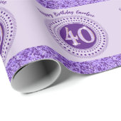 Elegante 40e verjaardag Paarse glitter met strepen Cadeaupapier (Rol Hoek)