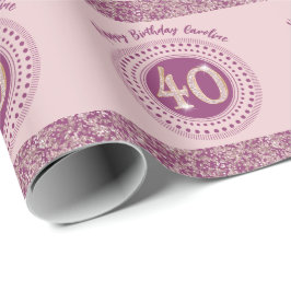 Elegante 40e verjaardag Roze Goud Glitters & Strep Cadeaupapier