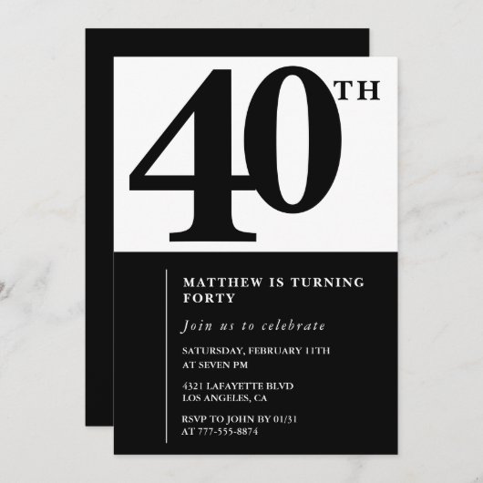 Elegante 40e verjaardag uitnodigingen Chic Simple (Voorkant / Achterkant)