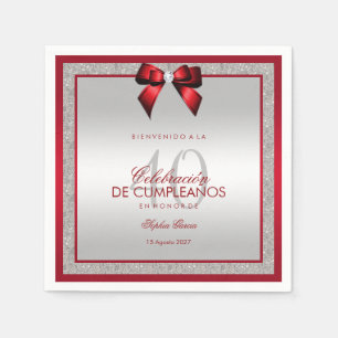 Elegante 40ste Verjaardag in Robijn en Zilveren Gl Servet