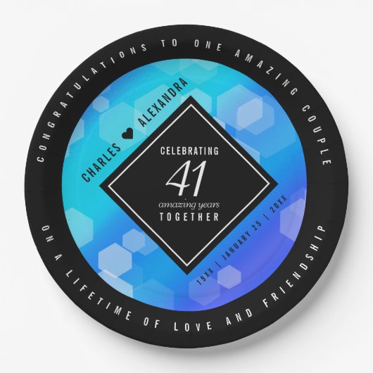 Elegante 41e Blauwe Topaas Huwelijksverjaardag Papieren Bordje (Voorkant)