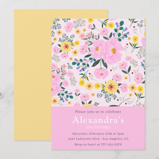 Elegante 41e verjaardag uitnodigingen Floral Chic  (Voorkant / Achterkant)