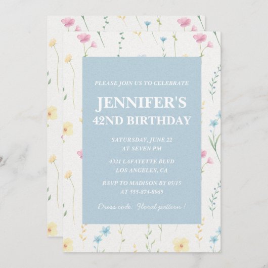Elegante 42e verjaardag uitnodigingen Floral Boho  (Voorkant / Achterkant)