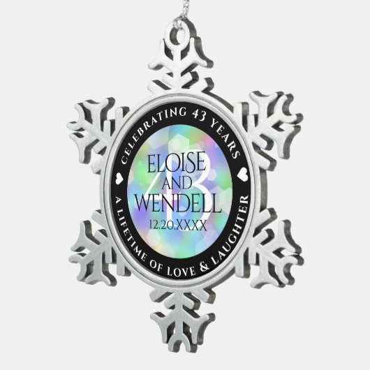 Elegante 43e Opal Huwelijksjubileum Viering Tin Sneeuwvlok Ornament (Rechts)