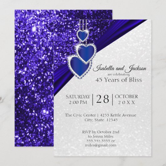 Elegante 45e of 65e Saffier Glitter Jubileum Kaart (Voorkant / Achterkant)
