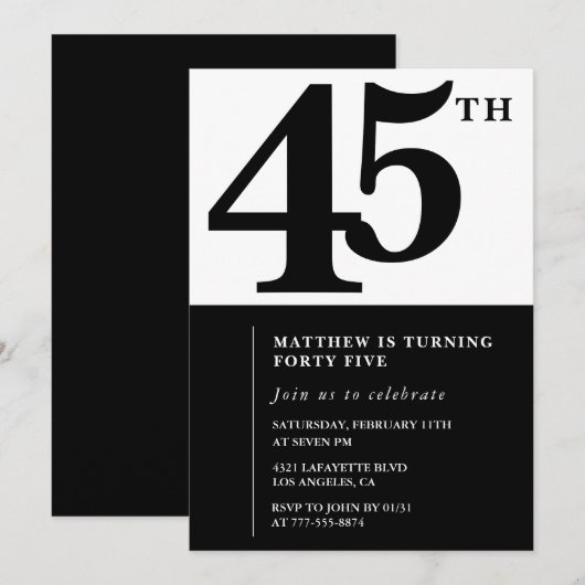 Elegante 45e verjaardag uitnodigingen Chic Simple (Voorkant / Achterkant)