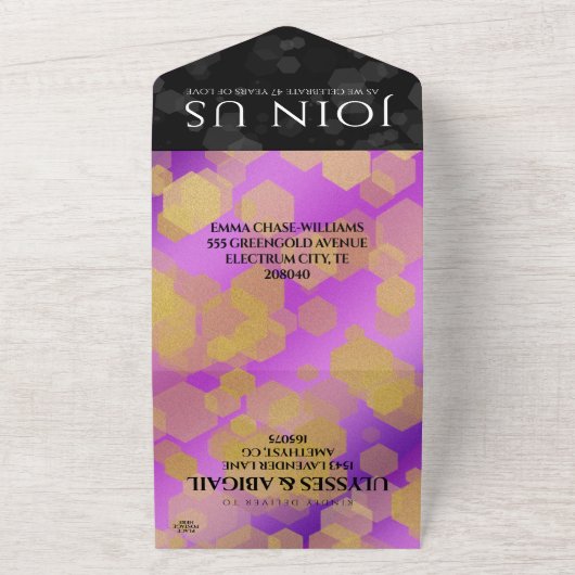 Elegante 47e Amethist Bruiloft Jubileum All In One Uitnodiging (Buitenkant)