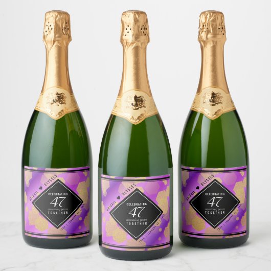Elegante 47e Amethist Bruiloft Jubileum Sparkling Wijnetiket (Flessen)