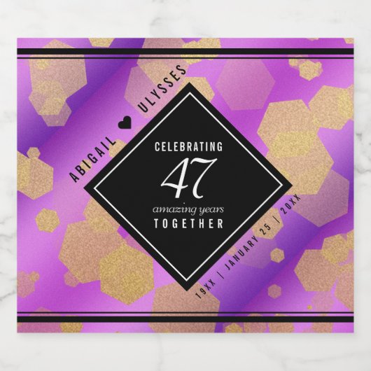 Elegante 47e Amethist Bruiloft Jubileum Sparkling Wijnetiket (Enkel label)