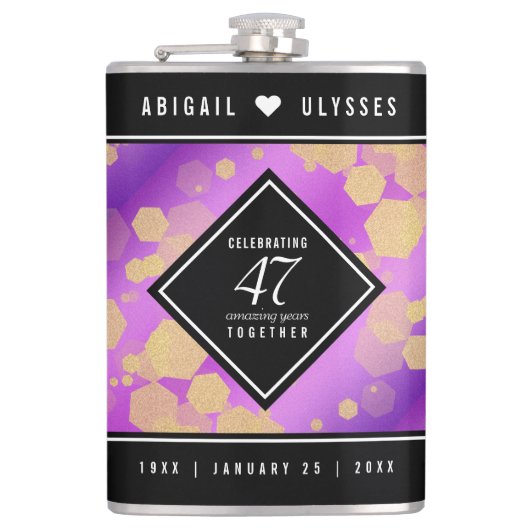 Elegante 47e amethist bruiloftjubileum heupfles (Voorkant)