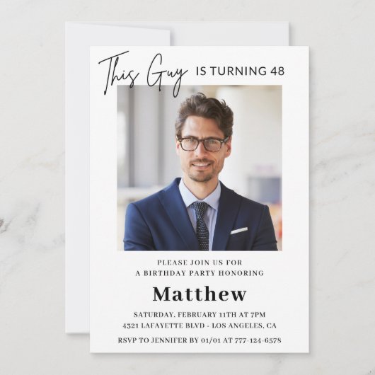 Elegante 48e verjaardagsuitnodigingen Mannen Foto Kaart (Voorkant)