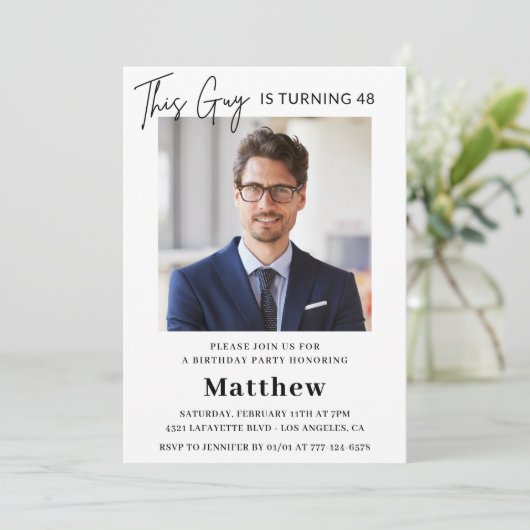 Elegante 48e verjaardagsuitnodigingen Mannen Foto Kaart (Staand voorkant)