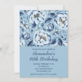 Elegante 49e verjaardag uitnodigingen Floral Blue (Voorkant)
