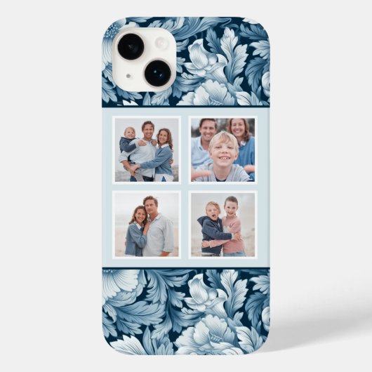 Elegante 4-foto Blauwe  Bloemen Case-Mate iPhone Case (Achterkant)