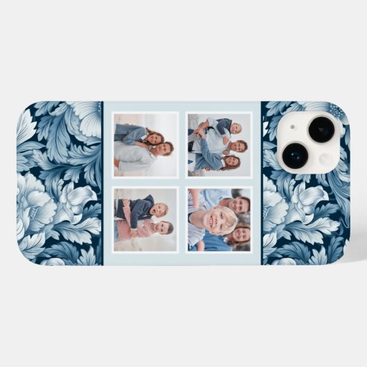 Elegante 4-foto Blauwe  Bloemen Case-Mate iPhone Case (Achterkant (horizontaal))