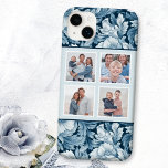 Elegante 4-foto Blauwe  Bloemen Case-Mate iPhone 14 Plus Hoesje<br><div class="desc">Dit stijlvolle design heeft een vierkante sjabloon met witte randen op een monochroom blauw -geïnspireerd achtergrondpatroon van ingewikkelde bladeren en bloei.</div>