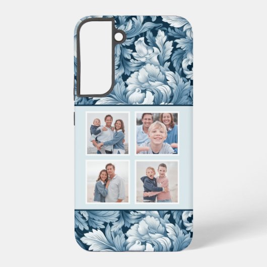 Elegante 4-foto Blauwe  Bloemen Samsung Galaxy Hoesje (Achterkant)