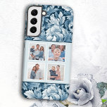 Elegante 4-foto Blauwe  Bloemen Samsung Galaxy Hoesje<br><div class="desc">Dit stijlvolle design heeft een vierkante sjabloon met witte randen op een monochroom blauw -geïnspireerd achtergrondpatroon van ingewikkelde bladeren en bloei.</div>