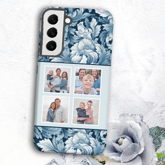 Elegante 4-foto Blauwe  Bloemen Samsung Galaxy Hoesje
