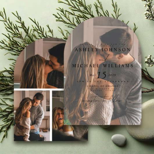 Elegante 4 foto boog overlay bruiloft uitnodiging
